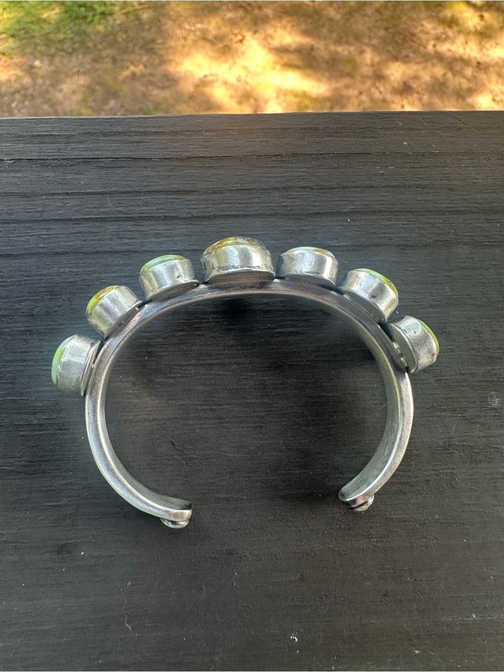 Navajo Tom Lewis Palomino Variscite Sterling Silver Cuff Bracelet - Picture 6 of 9